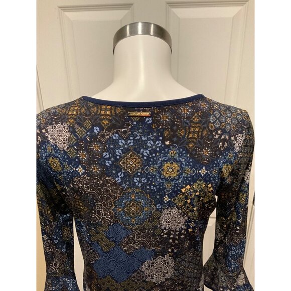 Michael Michael Kors Blue & Green Floral Print Flare Sleeve Dress, Size Medium - Picture 6 of 8